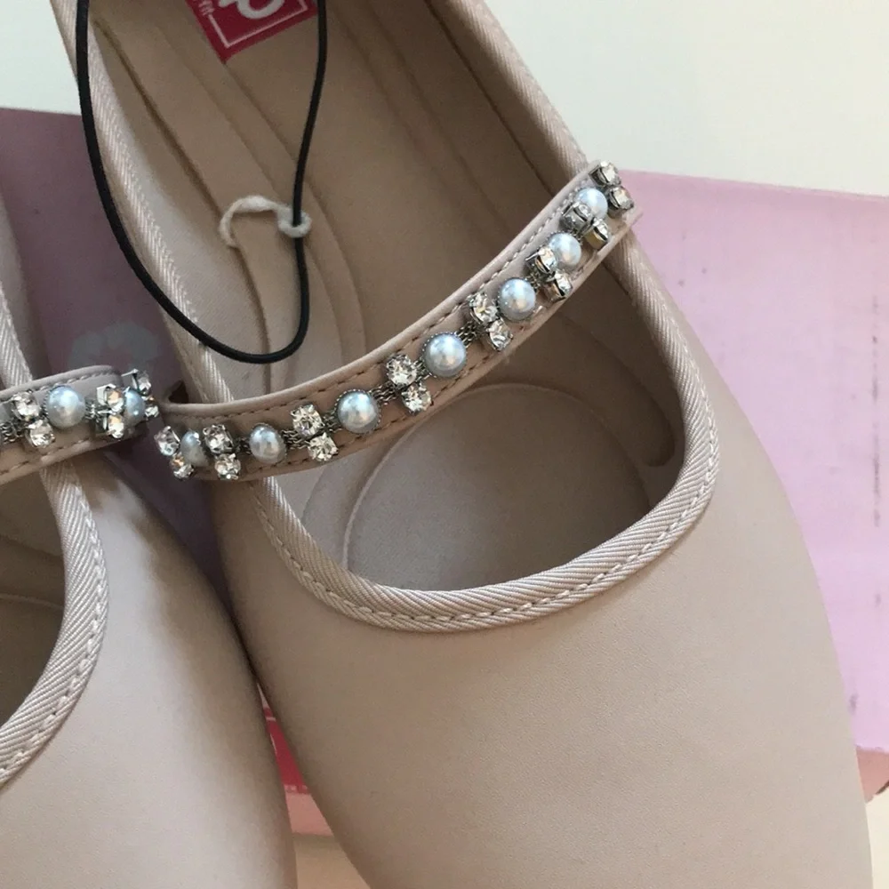 POP by EBL Women's 11 Mary Jane Flats Blush Pink Pearl Rhinestone Vitalize‎ NEW
